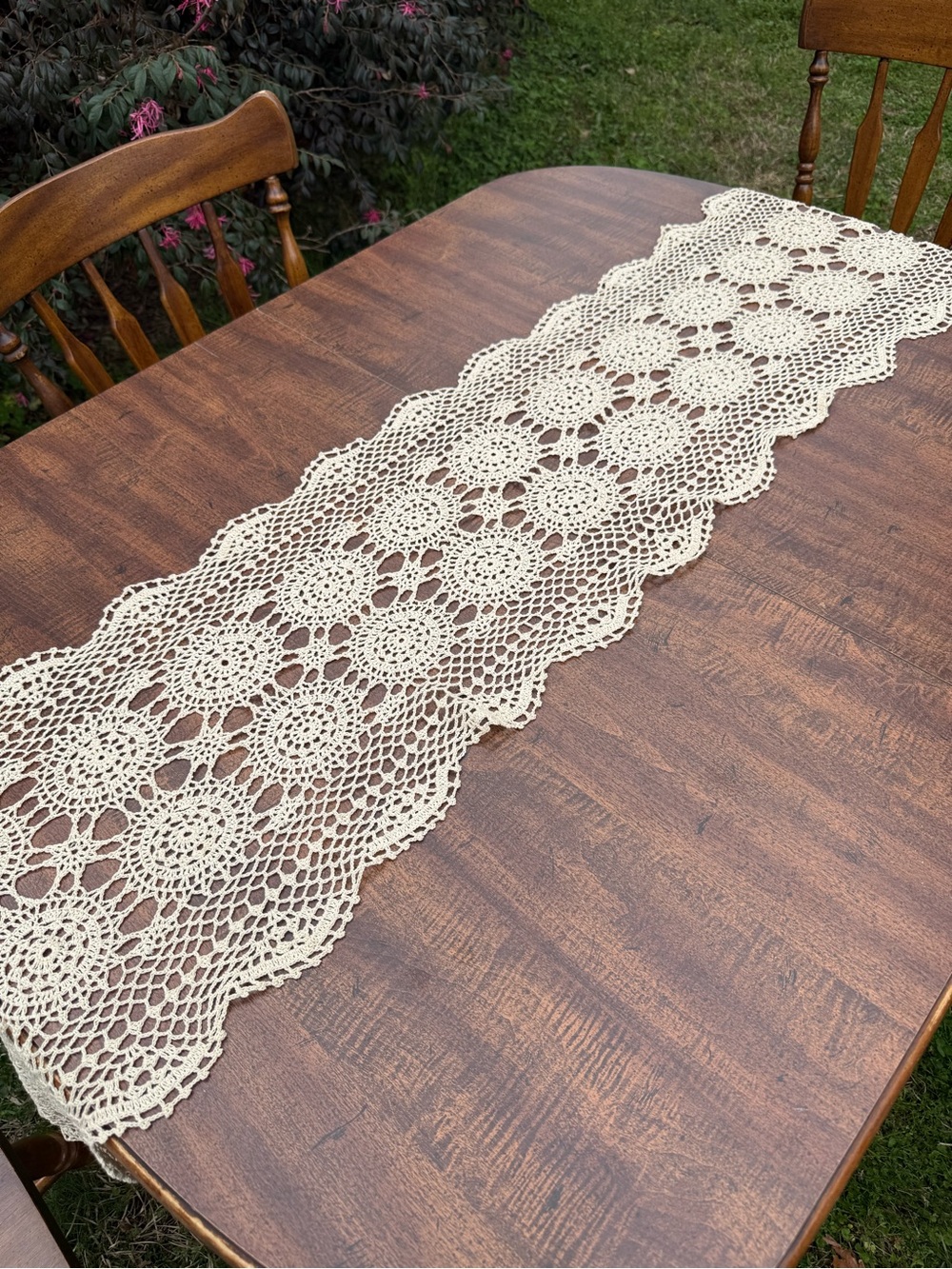 Vintage Crochet Table Runner Handmade- Ivory 75x14